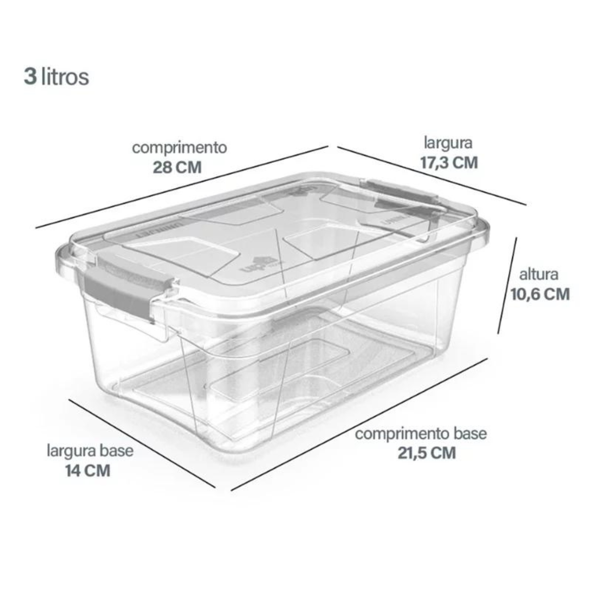 Caixa Organizadora Transparente com Tampa e Trava 3 Litros - 2