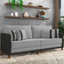 Ver imagem 2 de Sofá 3 Lugares Sala de Estar Living 212cm Asbury K01 Veludo Cinza Claro Couríssimo Preto - Lyam Deco