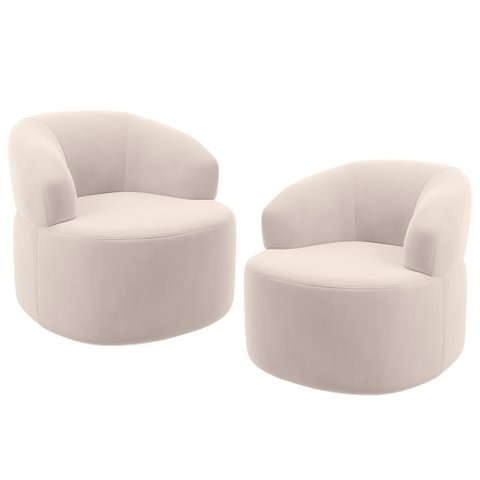Kit 02 Poltronas Giratória Orgânica para Sala de Estar Living Helena L02 Suede Bege - Lyam Decor