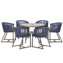 Ver imagem 1 de Mesa com 6 Cadeiras de Jantar Roma 120cm e Noronha em Alumínio Marrom Corda Náutica Estofado 13 Tram