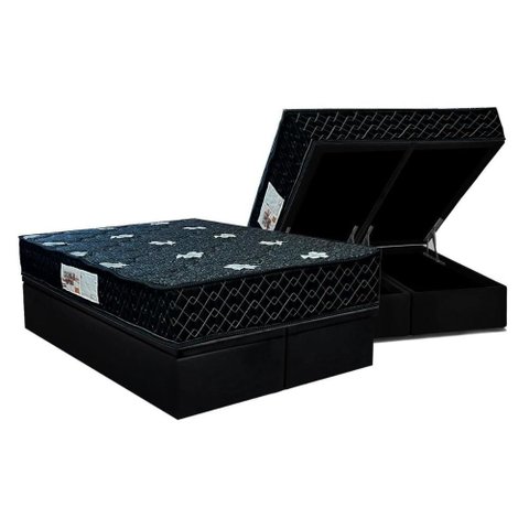 Cama Box Baú Queen: Colchão Ortopédico Paropas Ag65 Sofistic Gray + Base Crc Suede Black (158x198