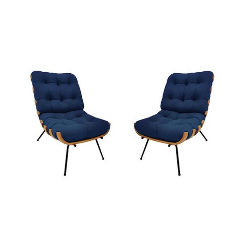 Kit 02 Poltronas Costela Suede Azul Marinho