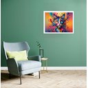 Ver imagem 2 de Quadro Decorativo Gato Bigode Colorido - 50x70cm:moldura Preta