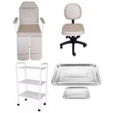 Ver imagem 1 de Kit Podologia Bege Cadeira Maca Mocho Carrinho e Bandejas Fiscomed Kit para Podologia