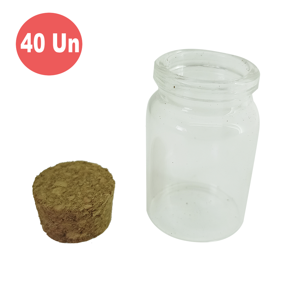 Kit de 40 Mini Garrafinhas de Vidro Transparente Redonda 3cm