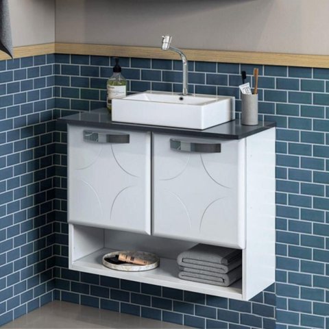 Gabinete de Banheiro com Tampo e 2 Portas Suspenso 70,5cm Multimóveis Cr10143 Branco
