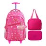 Mochila Escolar Feminina Rodinhas 2102 rosa + Kit Estojo 100 pens + Lancheira Térmica - 1