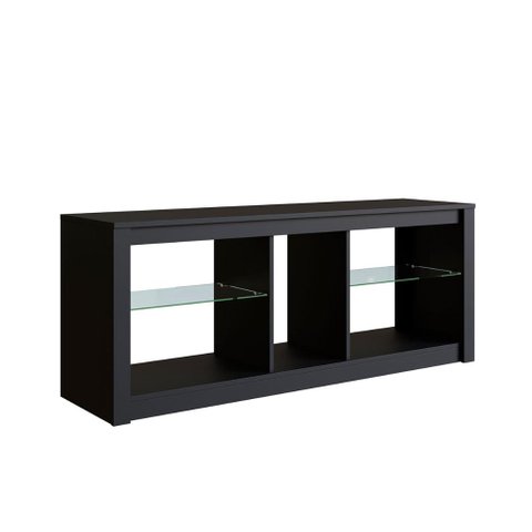 Rack para Tv Preto Gamer 55 Polegadas 2 Prateleiras Vidro Led Rgb Cor:preto