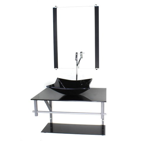 GABINETE DE VIDRO PARA BANHEIRO 60CM AC CUBA QUADRADA PRETO FULL COM TORNEIRA CROMADA