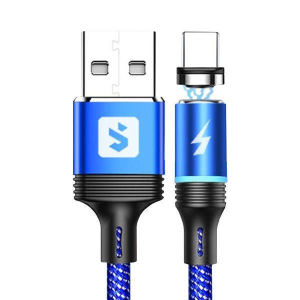 Cabo Magnético 3 em 1 para Celular 2.4A Lightning + USB Tipo C + Micro USB V8 1 metro Azul SX-B16-3 - 1
