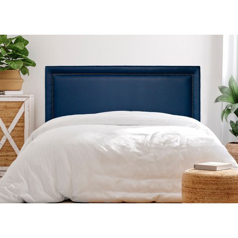 Cabeceira Casal Reta Luxo 140x60 Courino Azul - Tachas Fumê