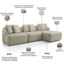 Ver imagem 3 de Sofá 4 Lugares com Chaise Direito Sala Living 288cm Arlo F04 Veludo Bege - Lyam Decor