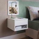 Ver imagem 4 de Mesa de Cabeceira Suspensa Emovell Slim B87 1 Gaveta Branco MDP com Nicho e Corrediça Telescópica