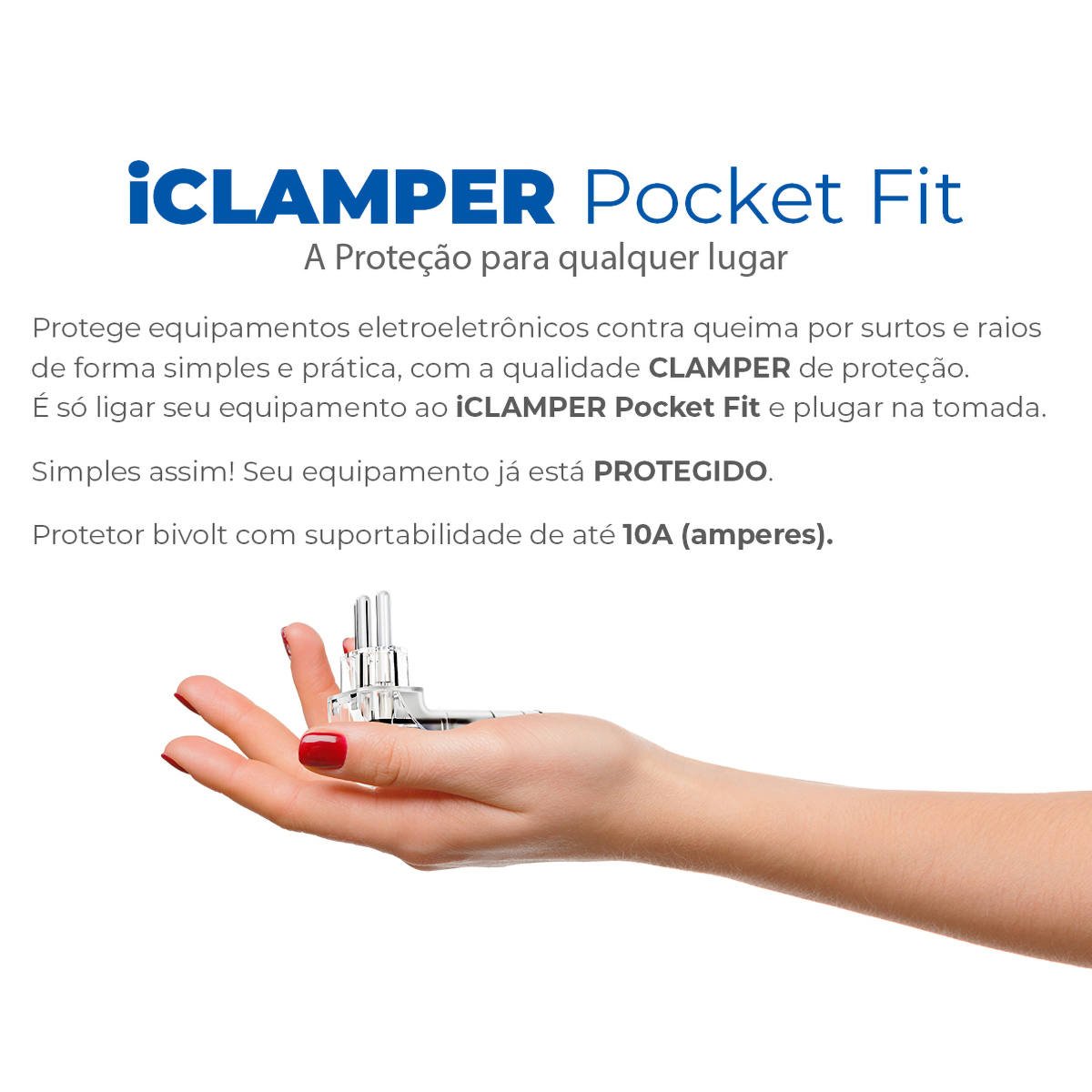 Iclamper Pocket 3 Pinos 10A Proteção Contra Surtos Elétricos Dps Clamper 3P Transparente 010199 - 3