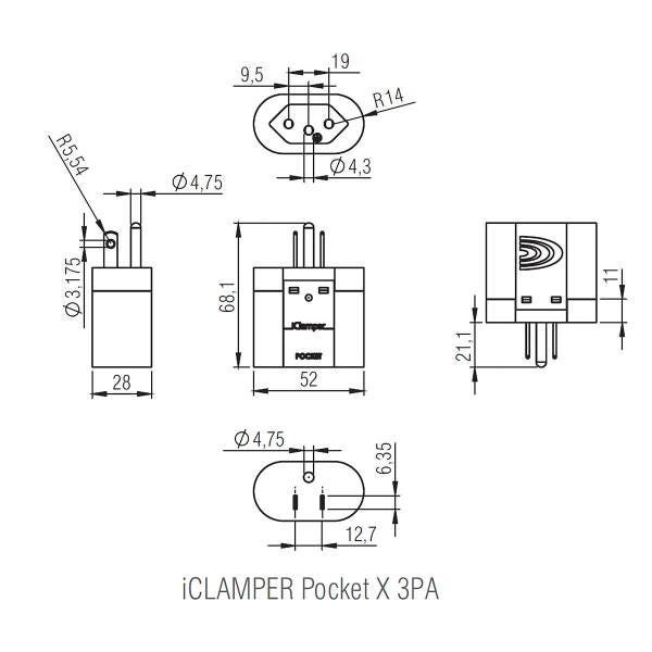 Dps Iclamper Pocket x 3Pa Portátil Entrada Padrão Brasileiro 3P Saída Padrão Nema 2P+T Transparente - 4