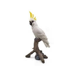 Cacatua Branca no Galho Branco e Amarelo Resina 38Cm - 1