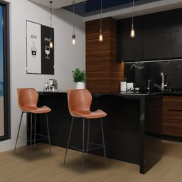 Kit 2 Banquetas Alta com Encosto para Bancada Cozinha Penha R02 Sintético Marrom - Mpozenato - 2