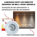 Ver imagem 2 de Kit 10 Spot Led Dicroica Embutir Redondo 3W 3000k MR11 Amerelo Luminária Direcional Teto Gesso Casa