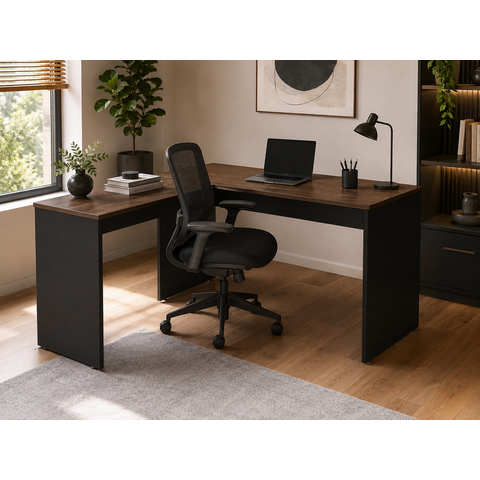 Mesa em L 1200 x 1500 mm Auxiliar - Linha Studio: Nogueira Lamina/Preto