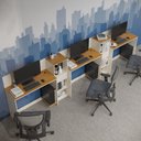 Ver imagem 1 de Conjunto de Escritório Smart 2 Livreiro e 3 Mesas 90cm - Off White e Cedro