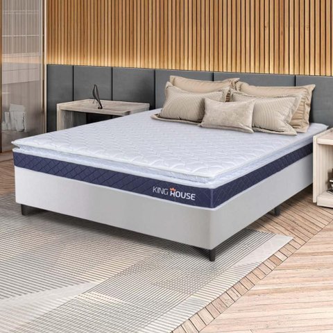 Conjunto Box Branco Durban Azul Espuma D28 Viúva 128x188x57 - King House