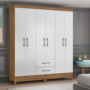 Guarda Roupa 6 Portas 2 Gavetas Branco/castanho Panamá Moval Móveis 182x153x47