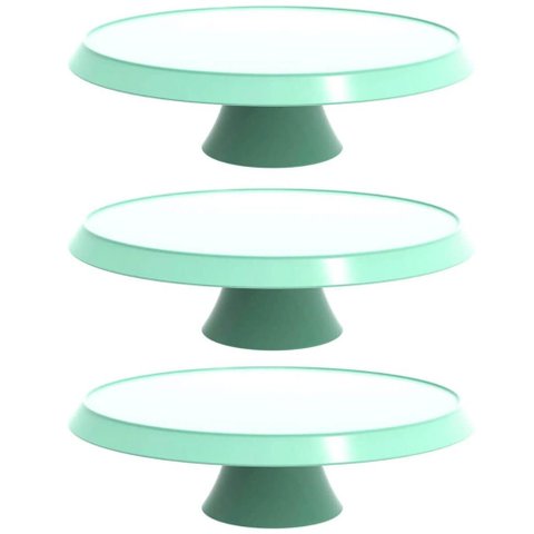 Kit 3 Boleiras com Pedestal Verde Menta Pratos para Bolos 28cm Balcões de Confeitarias Eventos