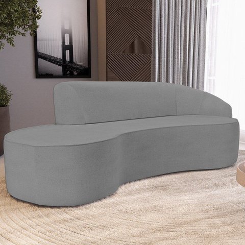 Sofá 3 Lugares Curvo Sala de Estar Living Firenze Direito D02 Linho Cinza Escuro 180 cm C-416 - Lyam