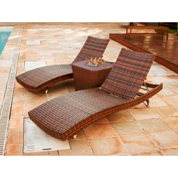 2 Espreguiçadeiras Bona e Mesa Grécia com Chaise Meia Lua em Alumínio - Piscina, Área, Jardim - Pedr - 5