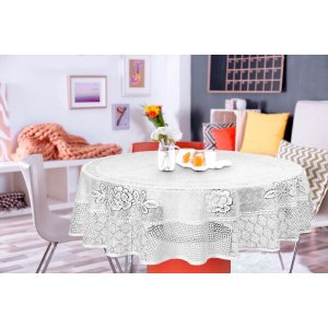 Toalha de Mesa Redonda Renda Valência Branca 1,50M