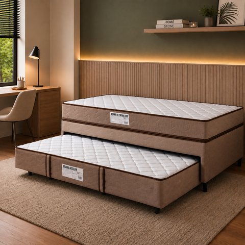 Cama Box Solteiro com Auxiliar 3 em 1 Real Plus 88CMX188CM Marrom Design