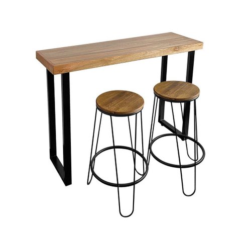 Conjunto Industrial 120cm Guatemala Aparador com 2 Banquetas Industriais Base Ferro Preto Preto