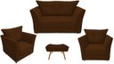 Ver imagem 1 de Kit Namoradeira + 2 Poltronas Decorativa Isis + 1 Puff Retangular Couro Marrom Pés Madeira Ms Decor