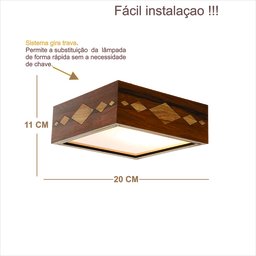 Luminária Decorativa Madeira Plafon Maresias Nog 20cm:Pau Ferro - 3