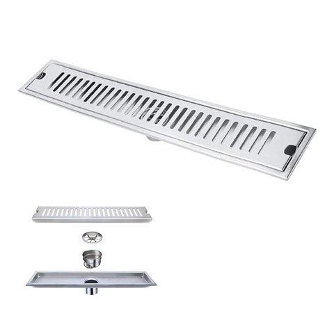 Ralo Linear 50cm Inox Anti Odor Anti Inseto Banheiro Lavabo Area Externa Quintal Resistente Higienic