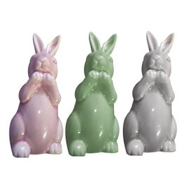 Enfeite Coelho Pascoa Em Pe Ceramica Cores com 24Pcs - 2