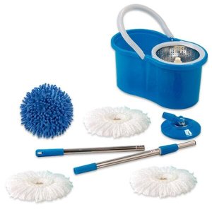 Spin Mop 360 Esfregão Cesto Inox com 3 refil Microfibra e 1 Refil Tira Pó