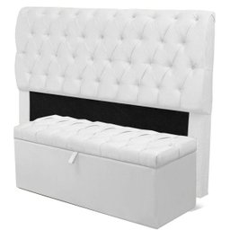 Kit Cabeceira Mais Calçadeira Baú Casal King 195cm Para Cama Box Paris Napa Branco - DS Estofados - 1