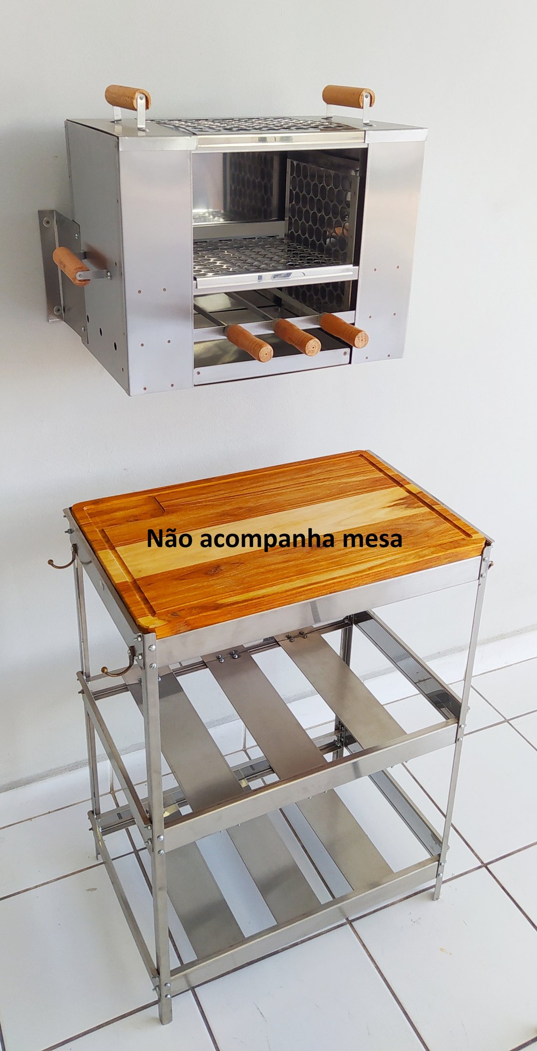 Churrasqueira Ecológica Apartamento Grande sem Fumaça 2 Grelhas + 3 Espetos de Parede - 3