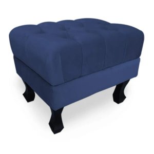 Puff Retrô Fixo Luis XV Capitonê Suede Azul Marinho