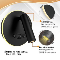 2 Arandela de Parede Leitura Flexível Led Usb e Usb-c Bet82 - 2