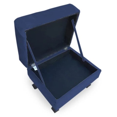 Puff Baú Retrô Luis XV Capitonê Suede Azul Marinho