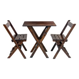 Jogo de Mesa Aparador para Bar Dobrável com 2 Cadeiras em Madeira Maciça - Imbuia - 1