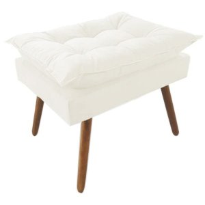 Puff Decorativo Opalla Pés Palito Napa Branco