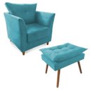 Ver imagem 1 de Poltrona Decorativa Isis com Puff Opala Suede Azul Turquesa - Ds Estofados