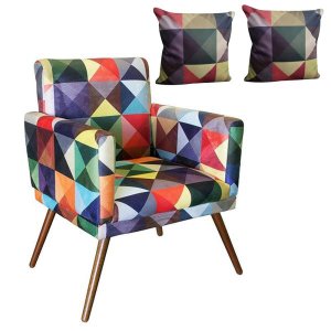 Poltrona com 2 Almofadas Decorativas Nina Rodapé Suede Triângulo Colorida - Ds Estofados