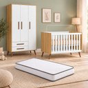 Ver imagem 1 de Kit Quarto de Bebê Q Encanto Retrô com Berço Mini Cama Guarda Roupa 3 Portas e Colchão D18 130x70 Mo