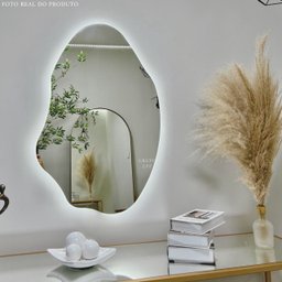 Espelho Grande Orgânico Lapidado Decorativo Sala Hall Parede 70x50 Cm Moderno com Led 6500k - 1