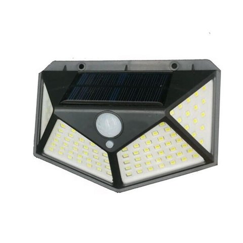 Luminária Energia Solar Parede 100 LED Sensor Presença 3 Funções Lâmpada