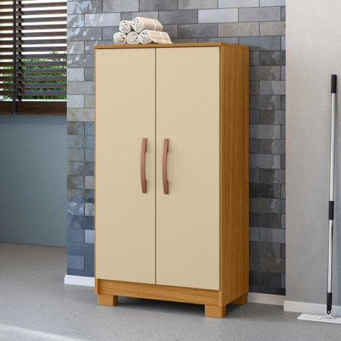 Armário de Lavanderia Multiuso com 2 Portas 60,5cm Multimóveis CR30066 Madeirado/Off White